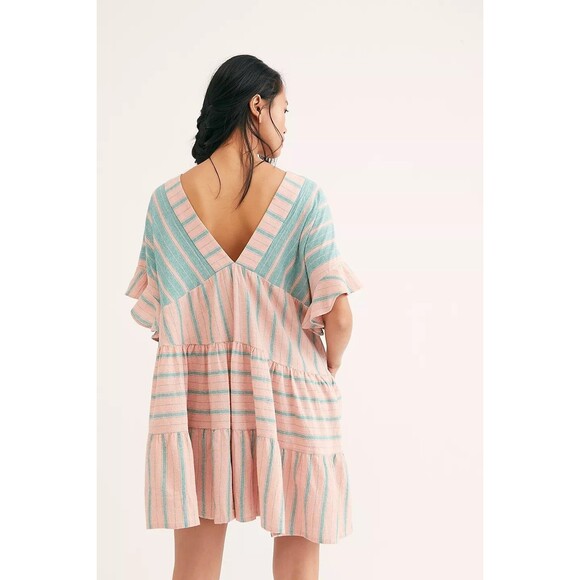 Free People Everyday Living Oversized Tunic Dress Striped Print Ruffle S 283137 - Picture 3 of 8